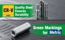 Load image into Gallery viewer, 1/4" Drive, 12 Piece, 6 Point, Deep, Metric Chrome Socket Set