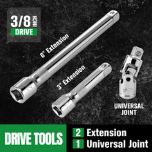 Load image into Gallery viewer, 31 Piece 3/8" Drive, 6 Point, Standard & Deep, Metric Chrome Socket Set