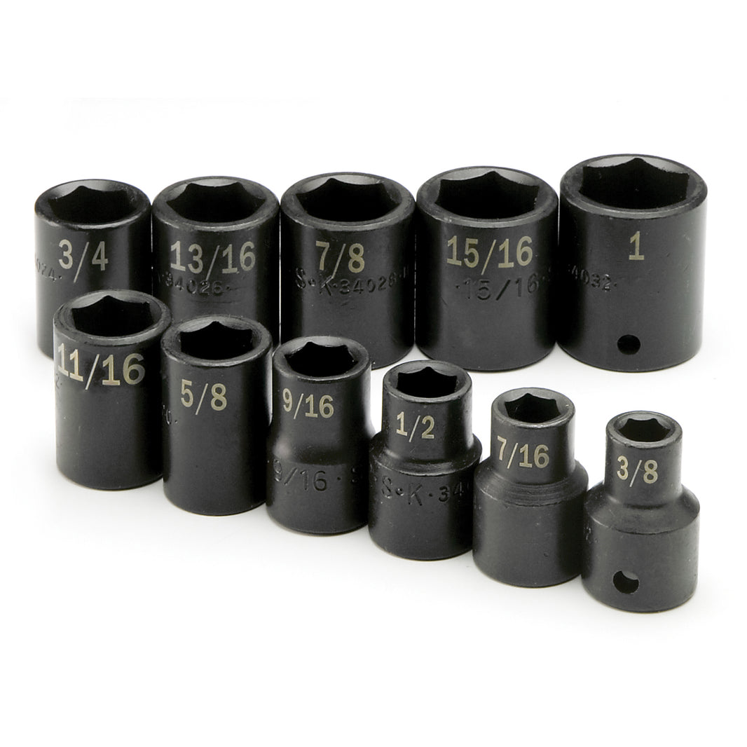 11 Piece 1/2" Drive 6 Pt Standard Fractional Impact Socket Set