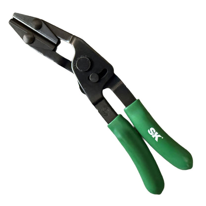 SK Tools USA, LLC 14 inch 2-1/2 inch capacity HD hose pinch pliers in green and black with automatic locking mechanism.