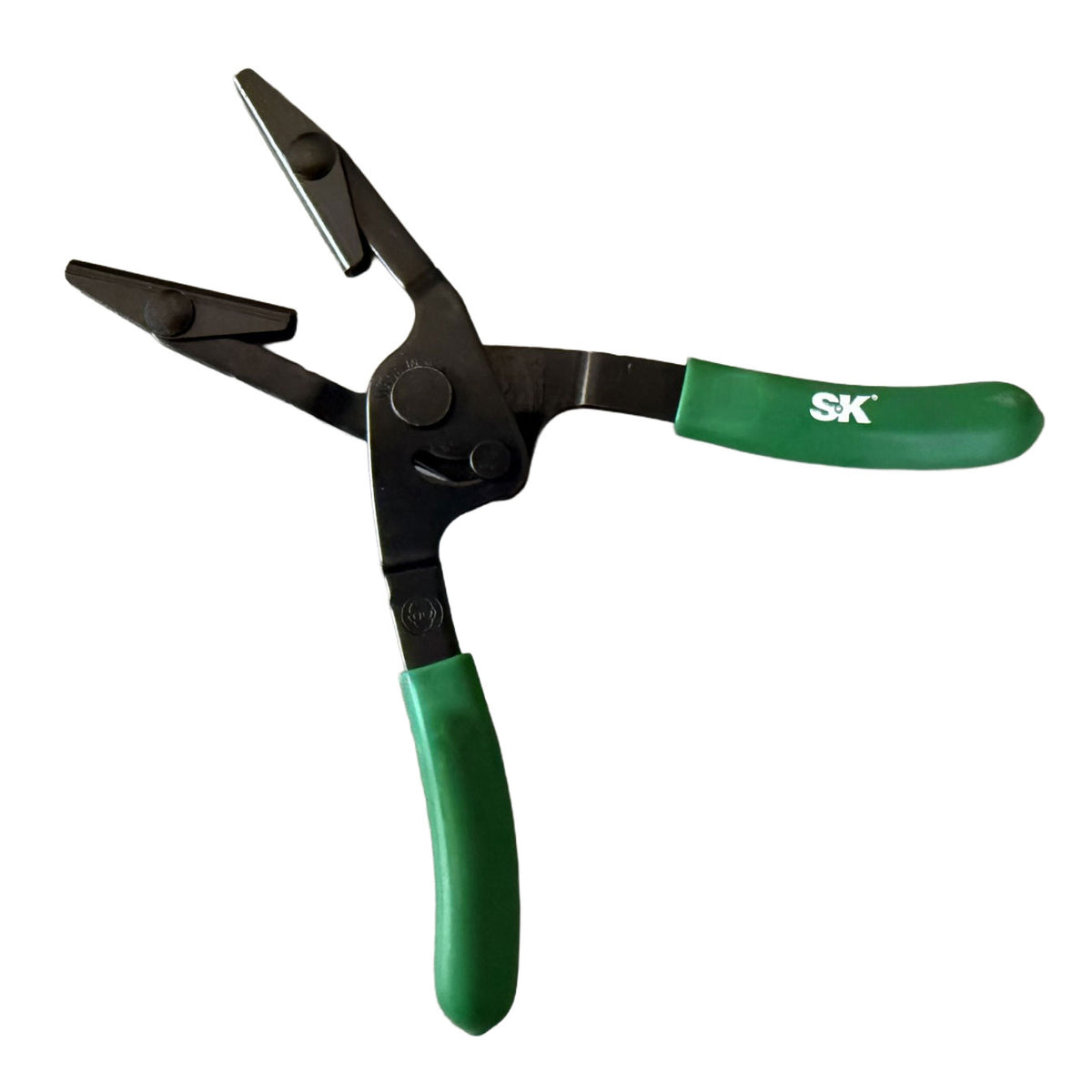 SK Tools USA, LLC 14 inch hose pinch pliers with 2-1/2 inch hose capacity, green handles, and automatic locking mechanism