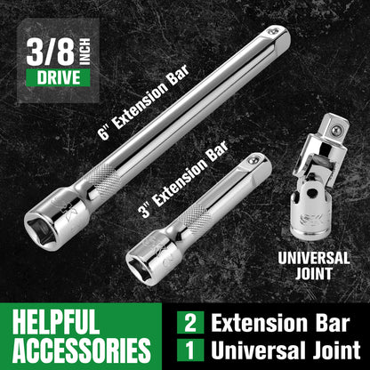SK01309-216P - 30 Piece 3/8" Drive, 6 Point, Standard & Deep, SAE Chrome Socket Set View 6