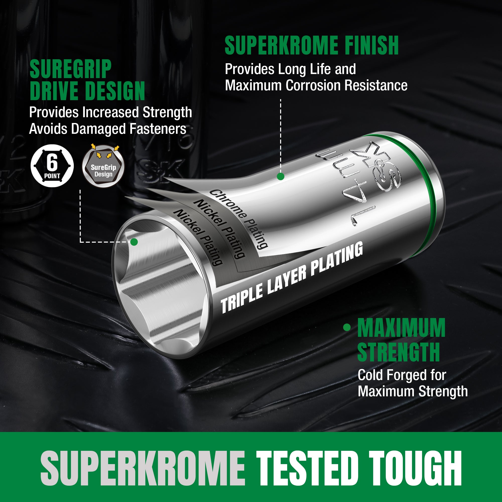 SK01315-216P - 31 Piece 1/2" Drive, 6 Point, Standard & Deep, Metric Chrome Socket Set View 7