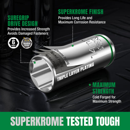 SK01315-216P - 31 Piece 1/2" Drive, 6 Point, Standard & Deep, Metric Chrome Socket Set View 7