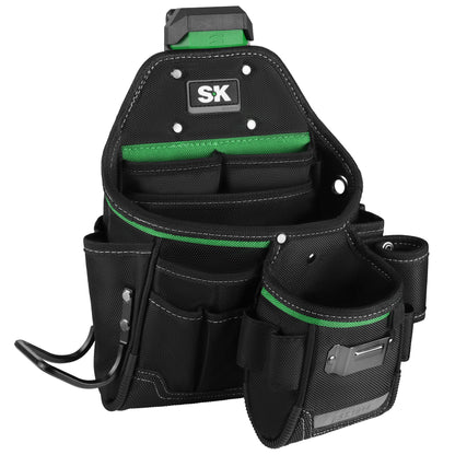 Black tool belt with green accents and 'SX' logo on a white background