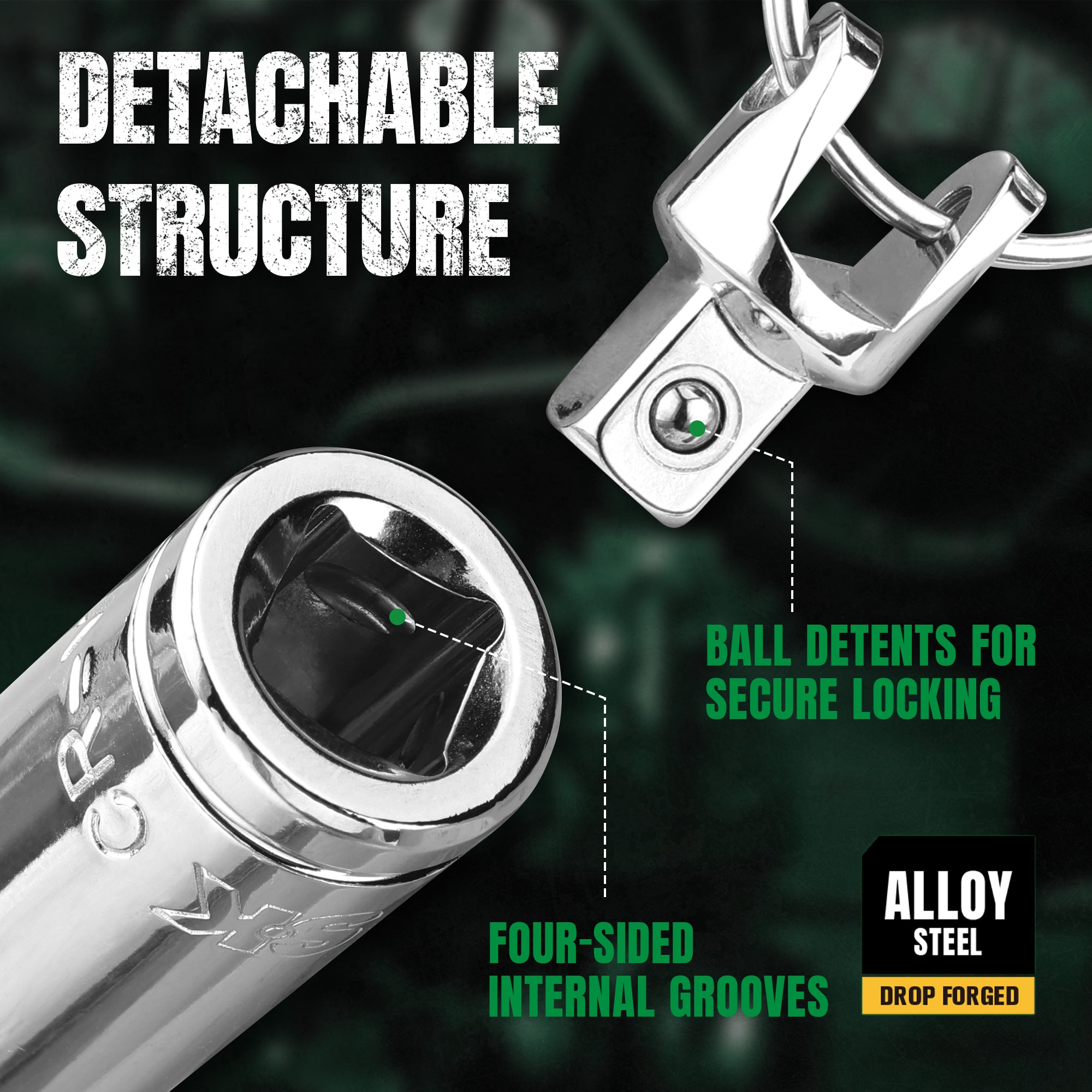 Metallic clip with detachable structure feature on a dark background