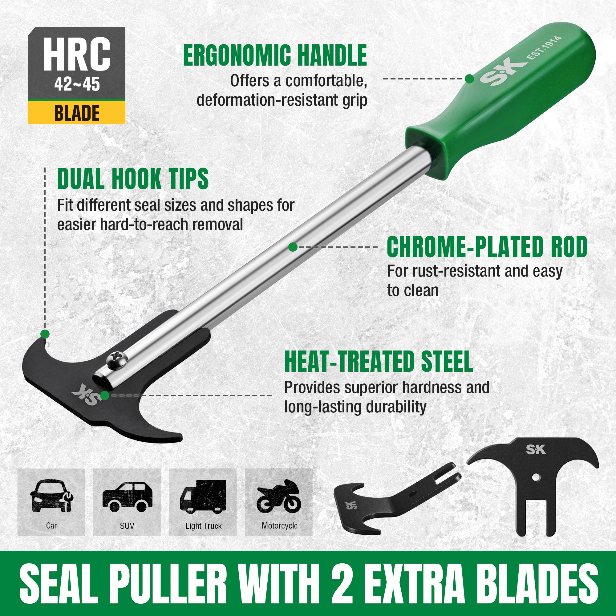 Seal puller with features highlighted on a white background