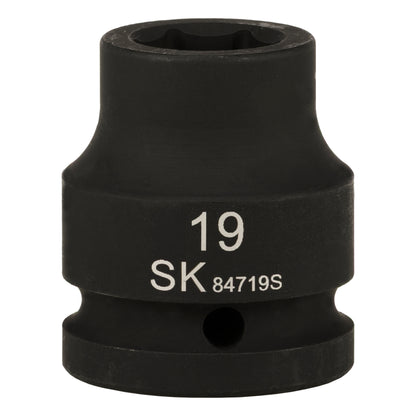 SK84719S - 3/4" Drive, 6 Point, Shallow, Metric Impact Socket, 19mm