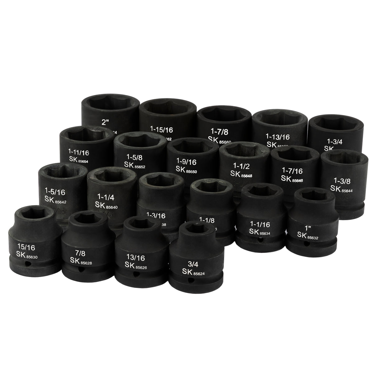 SK85621 - 1" Drive, 21 Piece, 6 Point, Shallow, SAE Impact Socket Set