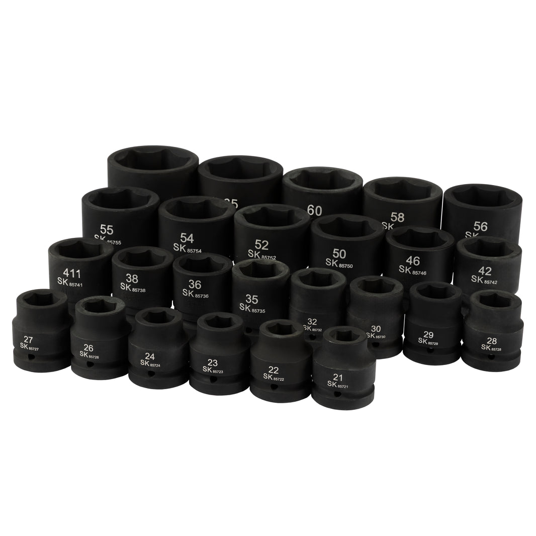 SK88825 - 1" Drive, 25 Piece, 6 Point, Shallow Metric Impact Socket Set