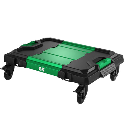 Black and green SK Tools USA, LLC Multi-Purpose Utility Cart with four swivel wheels for easy mobility
