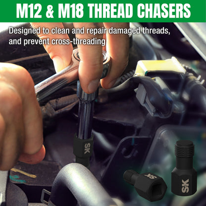 5 Piece O2 Oxygen Sensor Socket Set by SK Tools USA, LLC with M12 and M18 thread chasers for thread repair