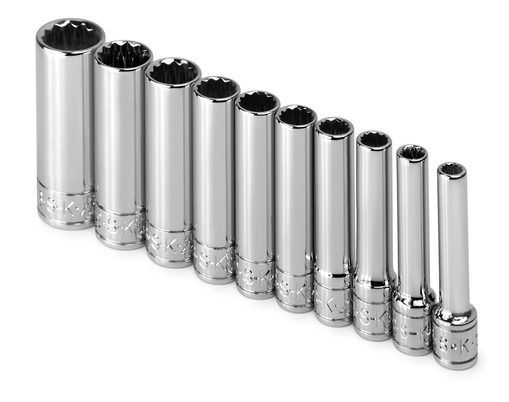 10 Piece 1/4" Drive 12 Point Deep Fractional Chrome Socket Set