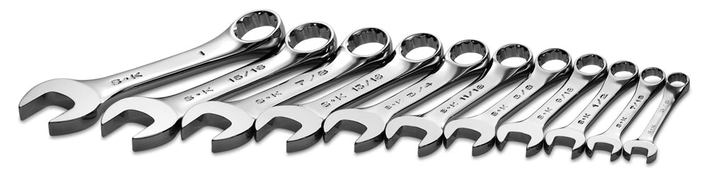 11 Piece 12 Point Fractional Short Combination Chrome Wrench Set