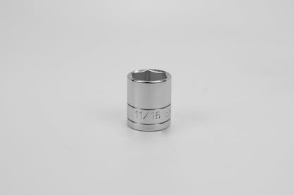 11/16" 3/8" Drive 6 Point Fractional Standard Chrome Socket