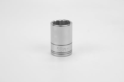 18 mm 1/2" Drive 12 Point Metric Standard Chrome Socket