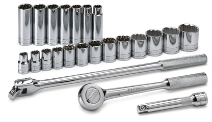 23 Piece 1/2" Drive 12 Pt Std and Deep SAE Socket Set