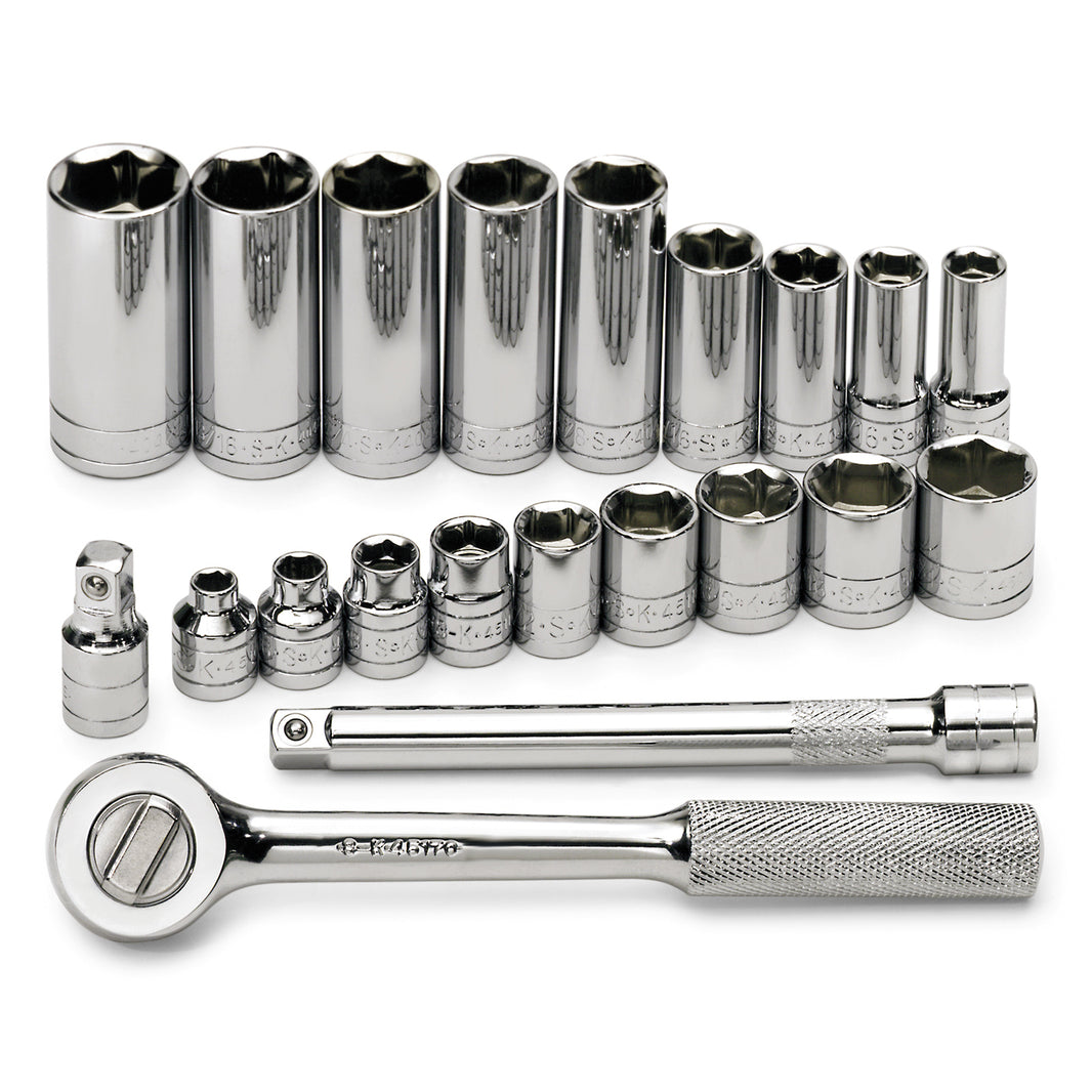 21 Piece 3/8" Drive 6 Pt Std and Deep SAE Socket Set
