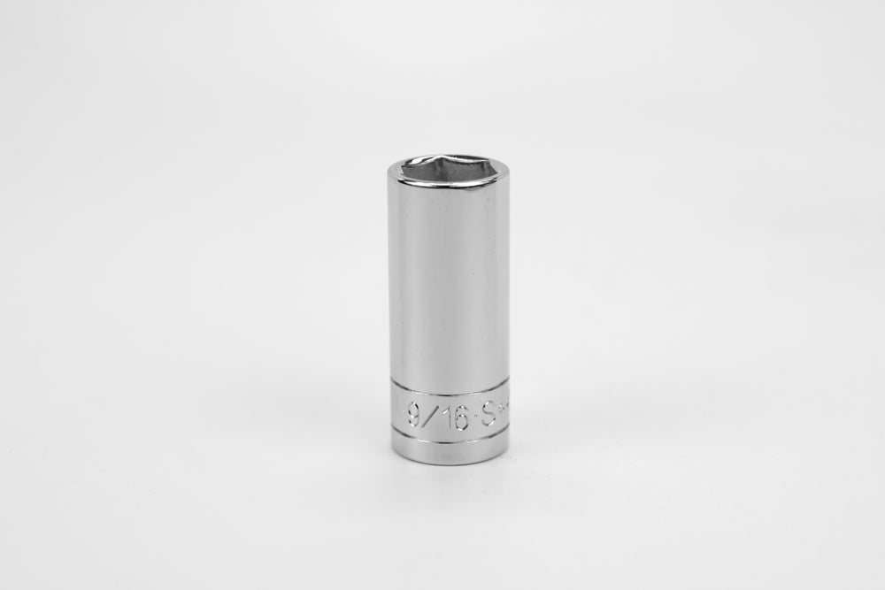 9/16" 3/8" Drive 6 Point Fractional Deep Chrome Socket