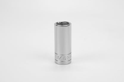 9/16" 3/8" Drive 6 Point Fractional Deep Chrome Socket